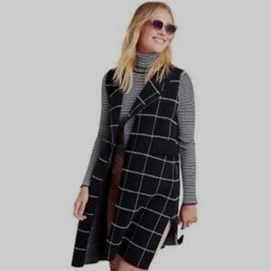 Anthropologie Quinn Windowpane Longline Duster Vest One Size OS